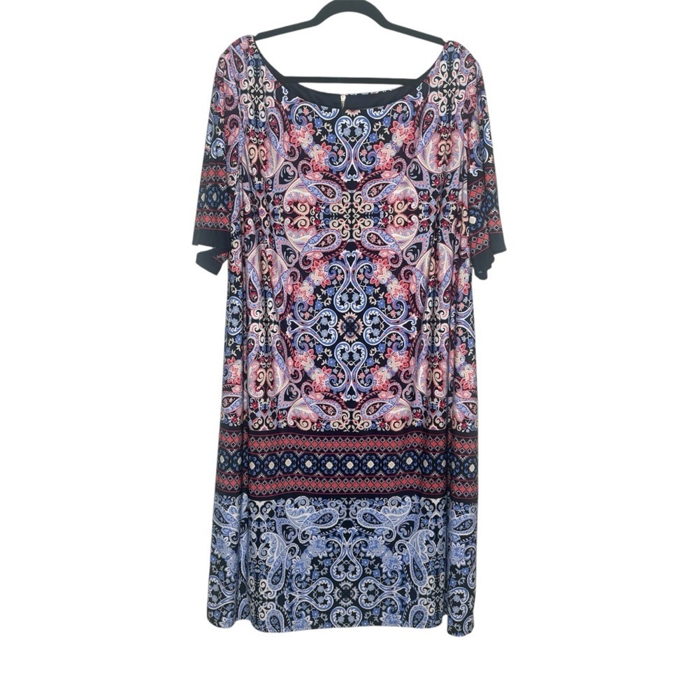 Eliza J Paisley Shift Dress Floral Print Jersey Knit Size 20